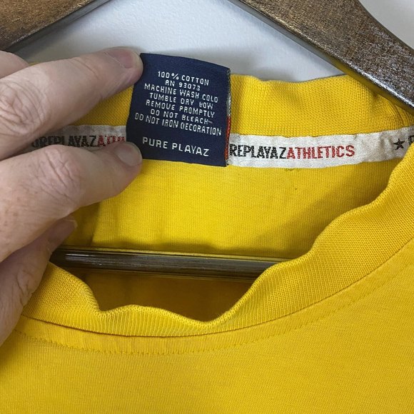 PURE PLAYAZ Mens Yellow New York T Shirt Short Sleeve Size L Y2K VTG Streetwear - Picture 7 of 11